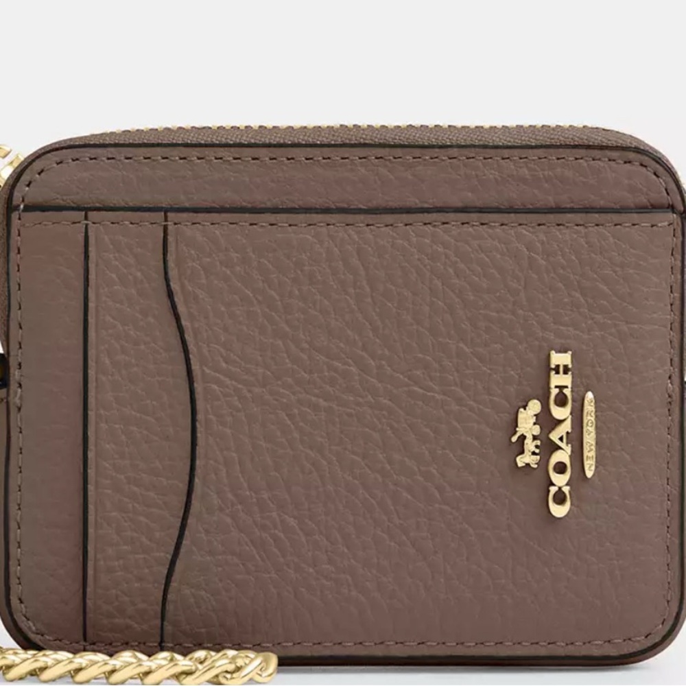 Coach Brown Card Holder with Gold Chain